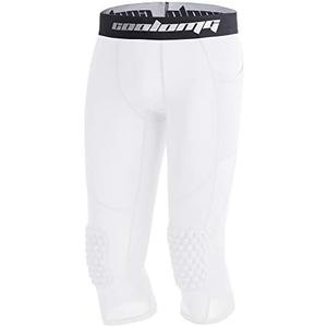 COOLOMG Basketball Leggings with Knee Pads for Kids Youth 3/4 Compression Pants Capri Tights Side Pockets M