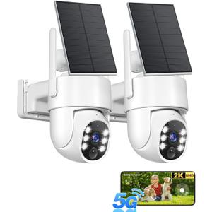 Gianteye 5G Solar Security Cameras Wireless Outdoor, 2K Cameras for Home Security Outdoor, Security Cameras Wireless Outdoor with Color Night Vision, 2-Way Talk, PTZ Human Detection, 2 Packs