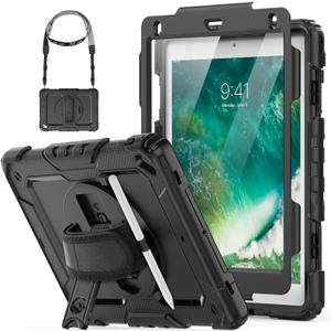 HXCASEAC Case for iPad Pro 9.7, Air 2, 9.7 inch 6th/5th Gen 2018/2017/2016/2014 with Screen Protector/Pencil Holder/ 360 Rotating Hand Strap Stand, Full Body Protective Cover for iPad 9.7 - Black