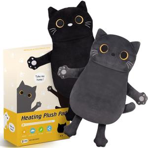 2PCS Microwave Heating Pads for Cramps Pain Relief, 16 * 12'' Moist Microwavable Period Menstrual Heat Packs for Cramps, Back, Neck Shoulder and Knee, Cute Stuffed Animal Heating Pads - Hot Compress (Black Cat+Grey Cat)