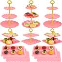 12-Pack Dessert Table Display Set, 6 Cupcake Stands and 6 Dessert Trays, Plastic Dessert Display Stands and Cake Stand, Treat Table Displays Set for Wedding, Baby Shower, Tea Party (Pink)