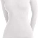 YFANG Women's Basic Round Neck Long Sleeve Bodycon Dress Sexy Slim Fitted Going Out Stretchy Mini Dress (Medium, White)
