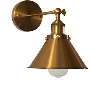 LITFAD Adjustable Wall Lighting Fixture Brass Finish 1 Light Wall Sconce 7" Industrial Wall Lamp with Cone Shade for Bedroom Living Room Restaurant