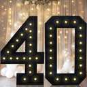 4FT Marquee Light Up Numbers, Black Giant Marquee Number Big Mosaic Number for 40th Birthday Party Decorations Backdrop 40 Anniversary Decor, Pre-Cut Frame Large Number 40