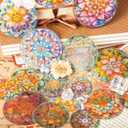 capasin Mandala Stickers 48 Pcs PET Kit for Scrapbooking Waterproof Clear Sticker Junk Journaling Supplies Journal Diary Planner Collage Laptop Paper Crafts Outlines Glitter Shiny Decorative Decals