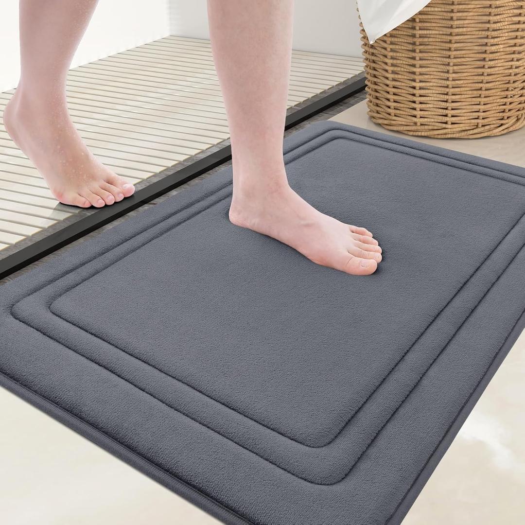 Grandaily Memory Foam Bath Mat Rug 30x20, Ultra Soft, Non-Slip and Absorbent Bathroom Rugs, Machine Wash Dry, Comfortable Bath Carpet for Bathroom Floor, Tub and Shower, Dark Grey