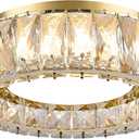 Crystal Gold Flush Mount Ceiling Light Fixture,Dimmable LED 5CCT 3000K-6000K Chandelier,11 Inch Modern Small 24W Round Lighting Fixtures for Kitchen Hallway Foyer Laundry Room