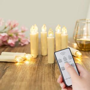 Flickering Flameless Window Candle LED Christmas Tree Candle Lights Warm White Battery Operated Electric Taper Candles with Remote Perfect for Home Garden Wedding Parties Decor (10 PCS,Ivory)