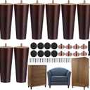 TURSTIN 8 Pieces Furniture Legs 6 Inches Round Solid Wood Furniture Feet Couch Legs Sofa Legs Replacement Legs for Armchair, Cabinet, Chair, Dresser or Home DIY Projects, Brown