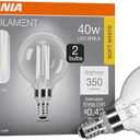 Sylvania G16.5 Clear Globe LED White Filament Bulb, 3.5W, Dimmable, 350 LMS, Candelabra Base, 2700K, Soft White - 2 Pack (42243)