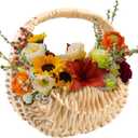 Rattan Half Moon Wicker Basket, Small Wicker Woven Basket with Handle, Woven Wedding Flower Girl Baskets, Picnic Basket, for Home Wedding Decor, Photo Props, Camping (Orbicular)