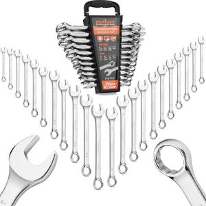 HORUSDY 22-Piece Wrench Set | Metric & SAE Combination Wrench Set with Organizer | 12 Point | Chrome Vanadium Steel
