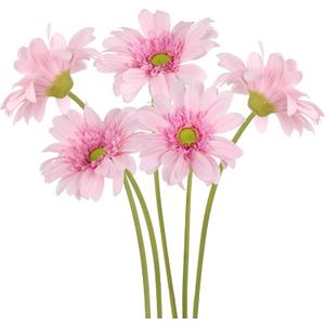 Pink Gerbera Daisy Artificial Flowers  5PCS Real Touch Artificial Daisies with Long Stems, 26.7" Daisy Flowers Artificial for Centerpieces, Baby Showers, Wedding or Bedroom Dcor