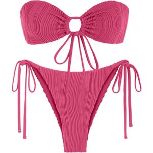 ZAFUL Women's Bandeau Bikini Set O Ring Strapless Swimsuit Tie Side Swimwear Halter Two Piece Bathing Suit (X-Large, 446_pink) ZAFUL Women's Bandeau Bikini Set O Ring Strapless Swimsuit Tie Side Swimwear Halter Two Piece Bathing Suit (X-Large, 446_pink)