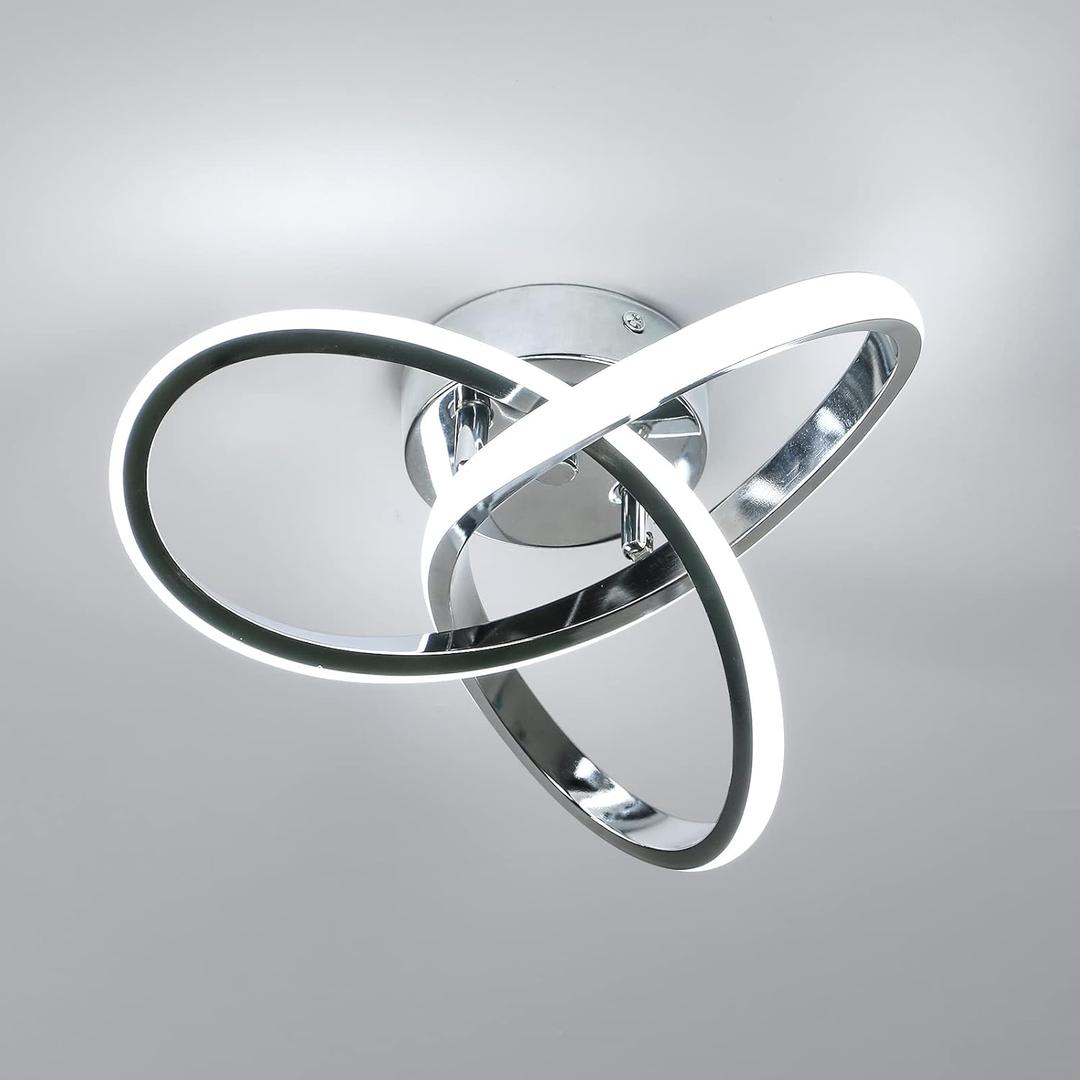 DELIPOP Modern Ceiling Light, 6500K Cool White Led Ceiling Light Fixture, Metal Curved Design Ceiling Lamp for Bedroom Hallway Bathroom Entryway Balcony Stair, White 