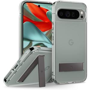 Caseology Capella Kickstand Case for Google Pixel 9 Pro XL Case 5G [Military Grade Drop Tested](2024) - Clear Charcoal Gray