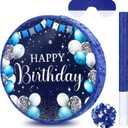 Sinmoe Birthday Piata with Stick Blindfold and Confetti Large Piata for Adult Men Women Birthday Party Supplies Decoration Wedding Anniversary(Blue and Silver)