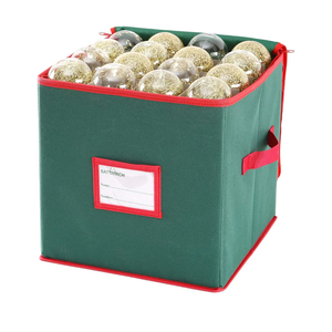 Sattiyrch Christmas Ornament Storage Box,Canvas Stores up-to 64 Standard Holiday Ornaments Holder,12 x 12 Inch 4 Layer Xmas Storage Containers,Green