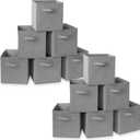 Casafield Set of 12 Collapsible Fabric Cube Storage Bins, Gray - 11" Foldable Cloth Baskets for Shelves, Cubby Organizers & More (10.5" x 10.5" x 11")