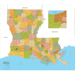 Louisiana ZIP Code Map with Counties - Large - 48" x 42" Laminated