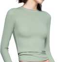 PUMIEY Women's Long Sleeve T Shirts Crew Neck Slim Fit Tops Sexy Basic Tee Smoke Cloud Pro Collection