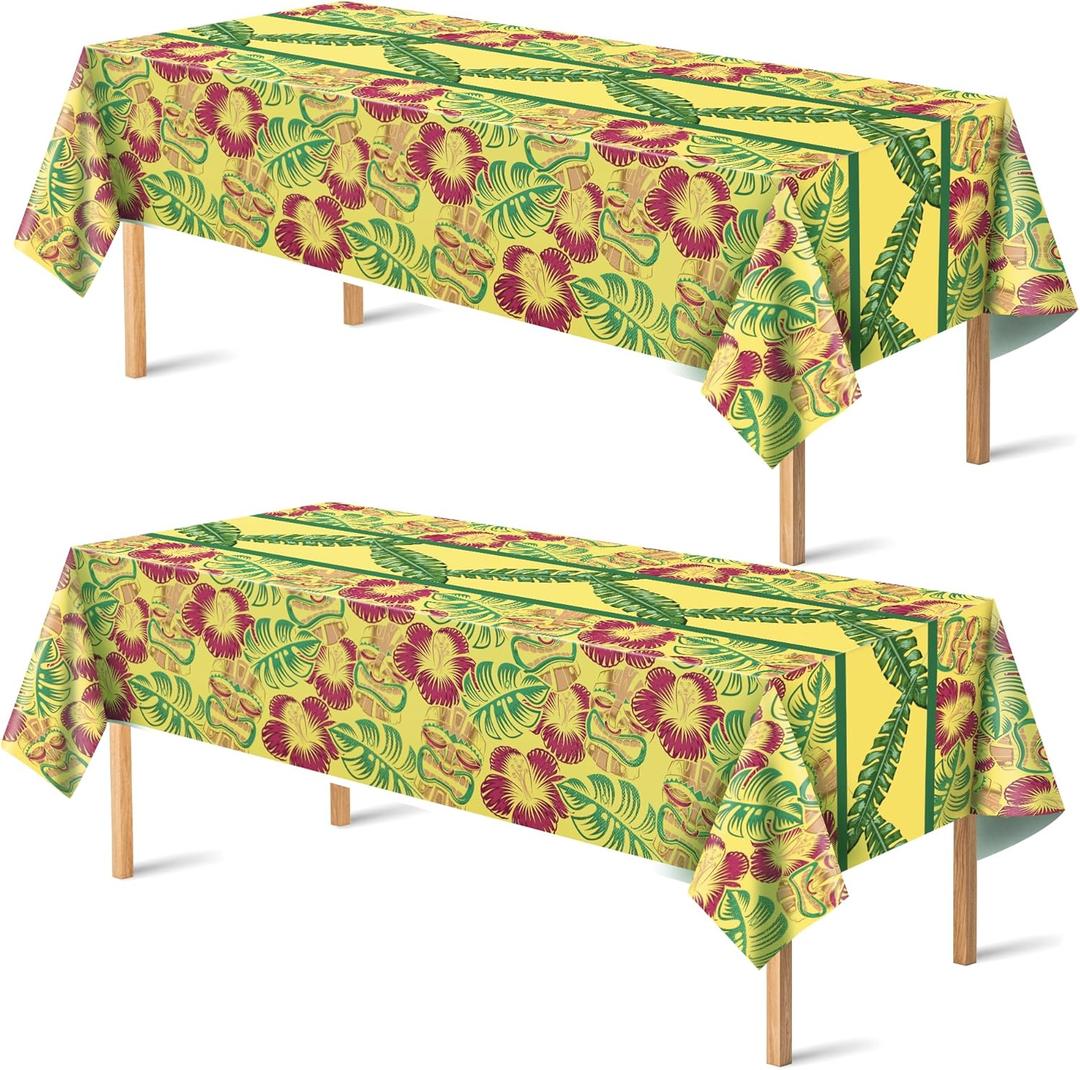2 x OHOME Luau Party Decorations - Plastic Tablecloth for Summer Party Decorations | Love Island Hawaiian Theme Decor for Tropical Beach Pool Birthday Backdrop Favors Supplies, 2 Pack, 51.2 inches by 86.6 inches