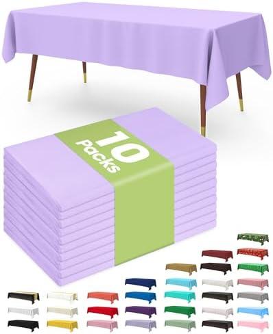 Pureegg Plastic Table Cloth Disposable 10 Pack, 54 x 108 Inch Table Cloths, Easter Party, Decorative Tablecloths, Rectangle, Light Purple, Pastel, Plastic Cover, Leakproof & Sturdy, Lilac, Lavender