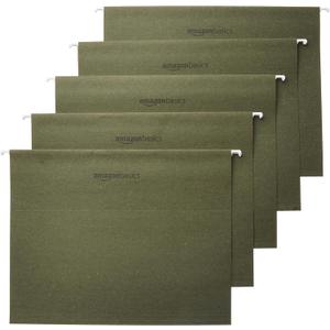Amazon Basics Hanging File Folders with Adjustable Tabs, Sturdy Expandable Document Organizer, Letter Size 8.5x11 inch, Green, 25-Pack