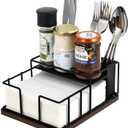 Napkin Holder for Table, Countertop Organizer - Flatware Holder for Forks, Spoons, Knives, Napkin Dispenser and Salt and Pepper Shakers Storage, Kitchen Cutlery Caddy for Dining Table, Buffet, Camping (Black)