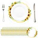 50 Pcs 13 Inch Sunflower Circular Disposable Placemats Floral Place Mats for Wedding Paper Charger Plates for Dinner Birthday Party (Yellow & Green)