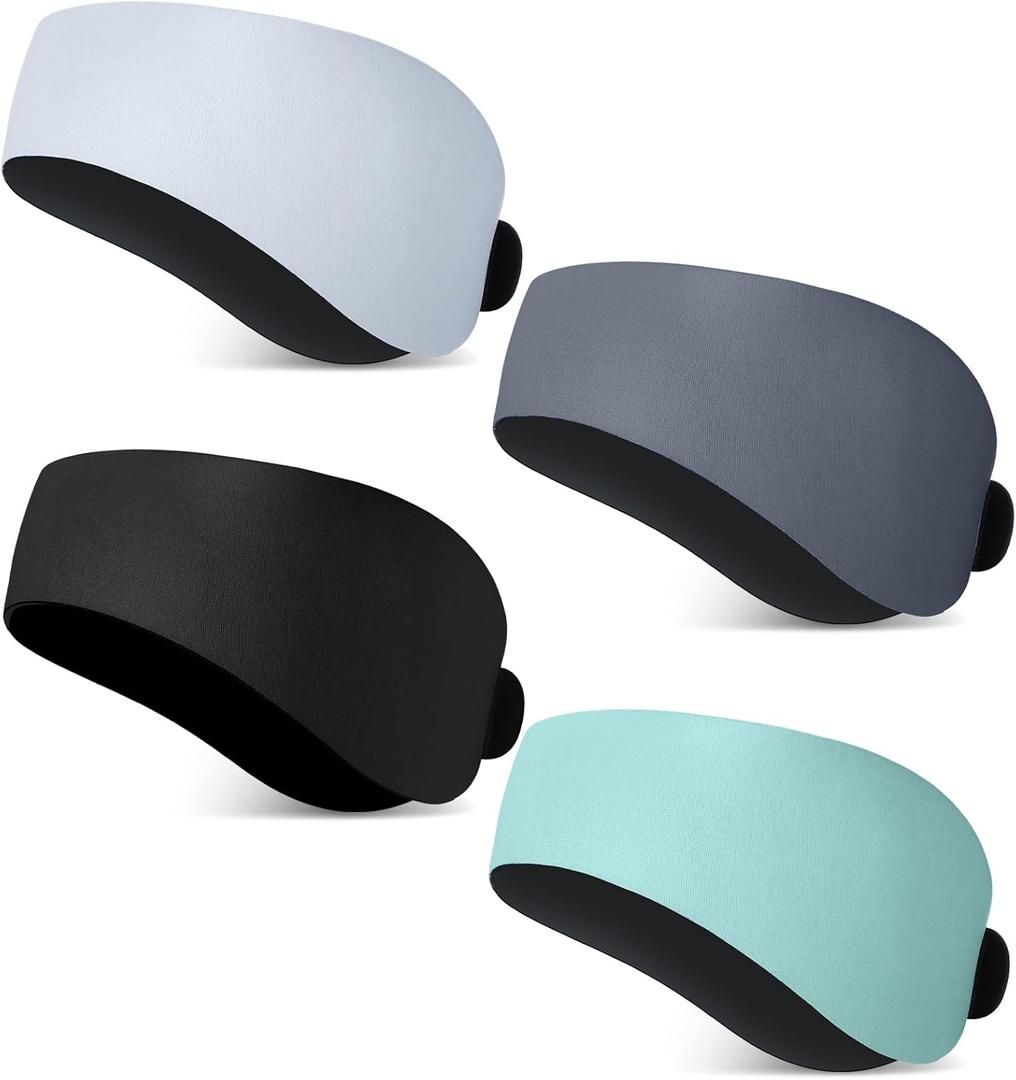 Lunmon 4 Pieces Swimming Headbands Waterproof Safety Earplugs for Adults Colorful Water Headbands Adjustable Swimming Ear Band Protectors for Pool Surfing Diving Showering Water Sports(Dark Color)