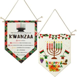 HunnmingRe 2 Pcs Kwanzaa Decorations Hanging Door Signs Happy Kwanzaa Canvas Flags African Heritage Festival Decor African Faith Hanging Banners for Indoor Outdoor Home Office Party Supplies