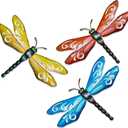 PLASUPPY Metal Dragonfly Wall Decor Outdoor Garden Fence Art Hanging Decorations for Patio, Yard, Indoor Home, Living Room, Bedroom, 3 Pack (Large)