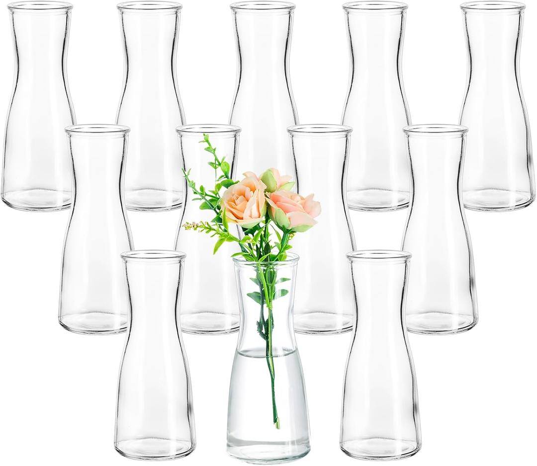 Hewory Glass Bud Vases for Centerpieces - Clear Small Flower Vase Set of 12, Modern Minimalist Cute Mini Decorative Bulk Vases for Wedding Bridal Shower Birthday Party Events Dining Room Table Decor