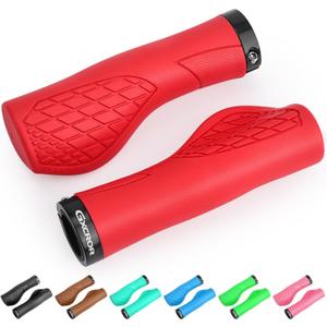 GXCROR Bike Grips,Ergonomic Bicycle Handlebars Grips Shock Absorbing Dual-Density Silicone,Universal 22.2mm Fit with 3D Non-Slip Pattern,Scooter Grips (Red)