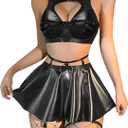 Lilosy Sexy Stocking Chocker Strappy Underwire O Ring Push Up Garter Belt Women Skirt 5 Piece (Leather Black, XS)