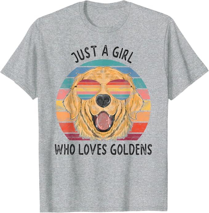 Girl Who Loves Golden Retrievers Dogs T-Shirt (Small)