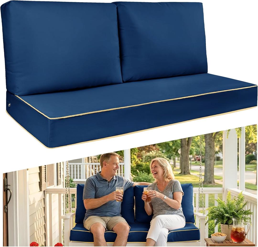 Outdoor Sofa Cushion Set - Plush Patio Seat and Back Pillows, Thick Comfort Foam for Porch, Deck, Garden Furniture Cushion Replacement (Blue)