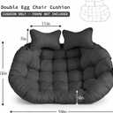 Outdoor Double Egg Chair Cushion, 2-Seater Hanging Egg Chair Cushion with 2 Detachable Pillows, for Indoor and Outdoor Hammock Chair, Patio Swing Chair, Only Cushion (Dark Gray, 59 * 43 * 6in)