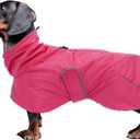 Dachshund Coats Waterproof, Perfect for Dachshunds, Sausage, Weiner Dog Winter Coat with Padded Fleece, Puppy Snowsuit with Adjustable Bands and High Vis Reflective Trim - Pink - M