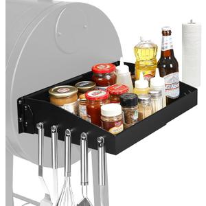 GRISUN Adjustable Folding Grill Side Shelf for Pit Boss 540 & 700FB, Side Prep Table with 5 Tool Hooks for Camp Chef, Char-Griller & Dyna-Glo Grills