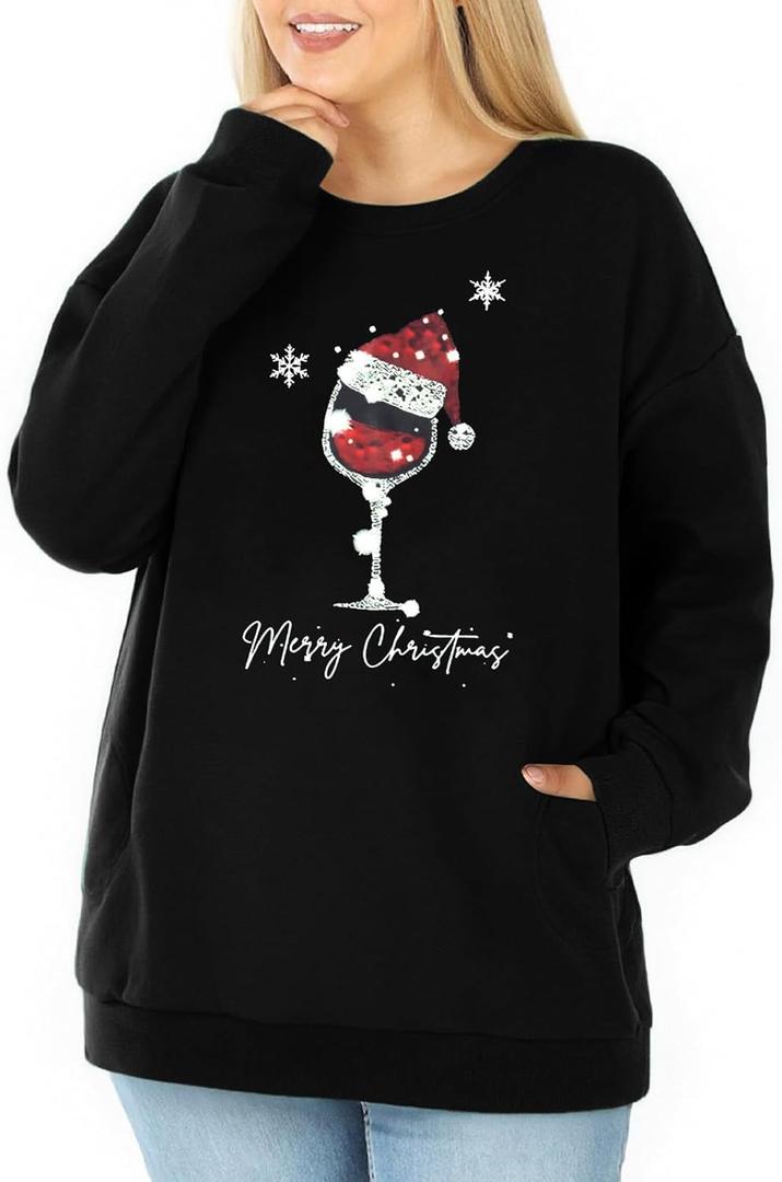 BLANCHES Plus Size Christmas Sweatshirts for Women Funny Xmas Sweater Pullover Cute Holiday Merry Christmas Graphic Tops (XXXL)