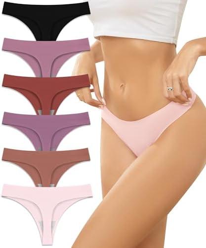 Riozz Womens Breathable Seamless Thong Panties No Show thongs Workout Thongs Women Comfortable Thong Underwear Sexy 6 Pack, XL