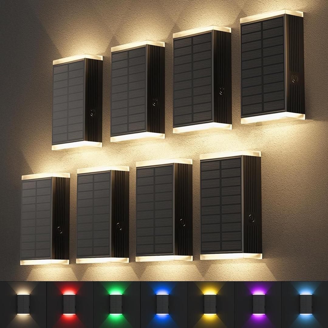 Solar Lights Outdoor,8 Lighting Modes Dusk to Dawn Lighting Wall Sconce IP67 Waterproof Up and Down Solar Wall Light Front Door Light for House, Garage, Porch, Doorway,Fence (8 Pack)