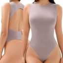 Seamless Tank Top Bodysuit for Women, Sexy Crew Neck Thong Backless, Summer Going Out Tight Fit Body Suit