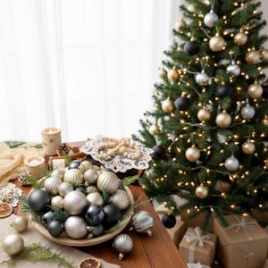 66 Pcs Neutral Blue Christmas Tree Ornaments Shatterproof Christmas Balls 5 Styles Assorted Size Rustic Xmas Tree Balls Decor Hanging Ornaments with Loop for Winter Holiday Farmhouse Decor