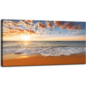 YYYYHPP YP2162 Beach Wall Art Morning Sunrise Sky Ocean Beach Waves Scenery Modern Painting Artwork for Office Wall Decor Home Decoration Stretched and Framed Ready to Hang (48"L x 24"W)