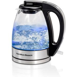 Hamilton Beach Electric Tea Kettle, Water Boiler & Heater, 1 Liter, 1500 Watts for Fast Boiling, BPA Free, Cordless Serving, Auto-Shutoff & Boil-Dry Protection, Blue LED, Glass