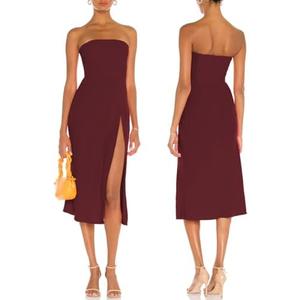 ALENDA DANMOS Women Strapless Midi Dress Tube Top Off Shoulder Summer Dress Thigh High Slit Cocktail Party Dress DD087 Size S