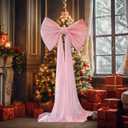 Large Pink Bow Birthday Decorations, 32'' x 71'' Big Bow Themed Backdrop Room Wall Decor Wedding Engagement Bachelorette Baby Shower Bridal Christmas Tree Decoration (Large)